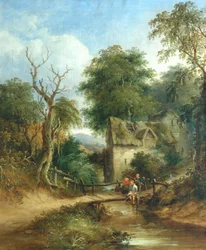 Children Fishing from a Bridge